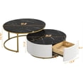 thumbnail image 2 of 27.6" Modern Round Nesting Coffee Table Fluted with Drawer for Home Living Room, Black+Gold, 2 of 9