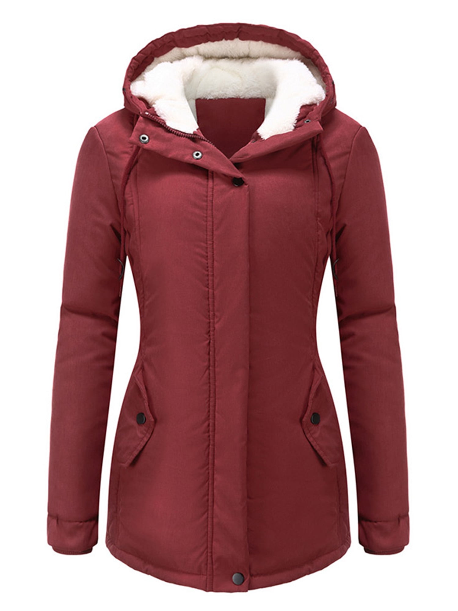Innerwin Manteau à Capuche pour Femmes Veste à Cordon Manches Longues Boutons Rouge Foncé 2TG