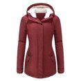 thumbnail image 1 of Innerwin Coat Hooded Ladies Outwear Drawstring Long Sleeve Buttons Jacket Dark Red S, 1 of 5