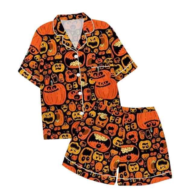 WEAIXIMIUNG Ensemble de Pyjama pour Enfants à Col Boutonné Imprimé, Haut à Manches Courtes et Short, 4-5 Ans