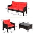 thumbnail image 2 of Costway 4PCS Patio Rattan Furniture Set Loveseat Sofa Coffee Table Garden W/Red Cushion, 2 of 9