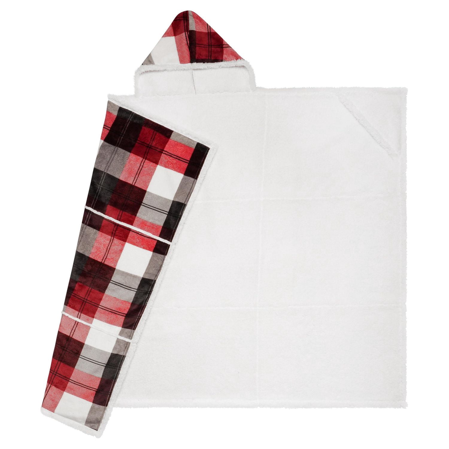 Safdie & Co. Couverture Jeté à Capuche Hoodzy Ultra Doux en Flanelle avec Endos en Sherpa Carreaux d'Hiver