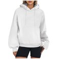 thumbnail image 1 of MeetoTime Women's Hooded Sweatshirt Fall Basic Long Sleeve Solid Color Hoodie Pullover with Pocket, 1 of 6