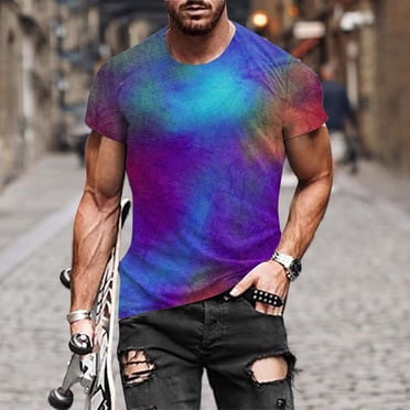 lcziwo Mens Tie Dye Tshirt Slim Fit Big and Tall Short Sleeve Tshirts Trendy Designed Crewneck T Shirt Casual Muscle Top Fitness Workout Shirts 2024 Multicolor XL