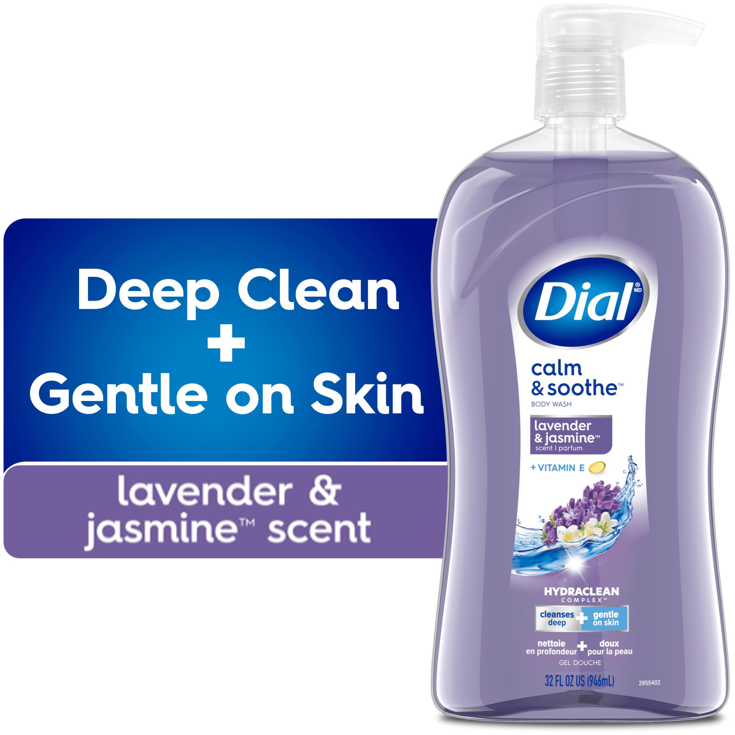 Dial Nettoyant pour le Corps Apaisant à la Lavande et au Jasmin, 946ml, Testé par des Dermatologues, Sans Silicones, Parabènes, Phtalates, SLS