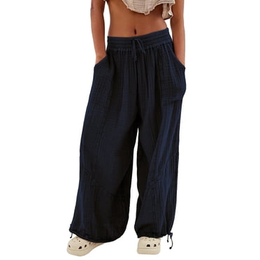 AWXNJUX Pantalons Capri pour Femmes Pantalons Cargo pour Femmes Pantalons Larges Noirs Taille Haute Pantalons de Survêtement Multi-Poches Pantalons Décontractés pour Femmes Pantalons de Plage Pantalons pour Femmes (Bleu Marine, m)