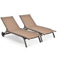 thumbnail image 1 of Costway 2PCS Patio Lounge Chair Chaise Adjustable Back Recliner W/Wheels Brown, 1 of 7