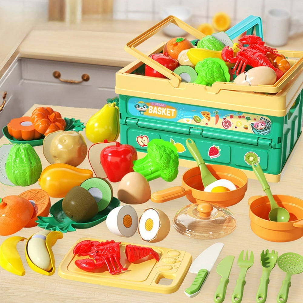 MesaSe Play Food Sets for Kids Kitchen - Fake Food Toy Pretend Play Kitchen Accessories with Foldable Basket for Girls and Boys Ages 3-8  Best Cooking Toys Gifts for Christmas Birthday Ne
