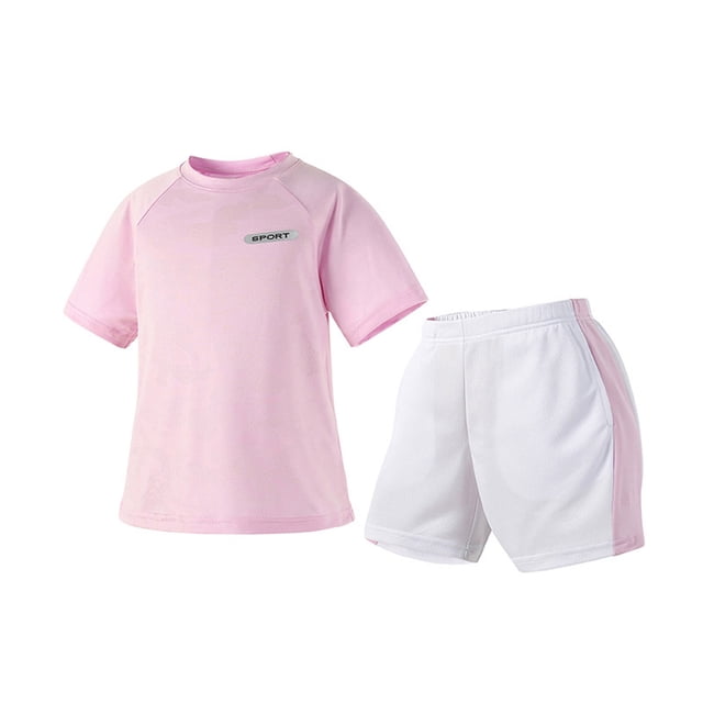 Hiiyo Little Girls Quick Drying Sports Tracksuit Short Sleeve T-Shirt Shorts Set, Sizes 5-6Y