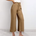 thumbnail image 3 of Yuyuzo Cotton Linen Pants for Women High Waisted Ruffle Drawstring Wide Leg Ankle Length Trousers, 3 of 3