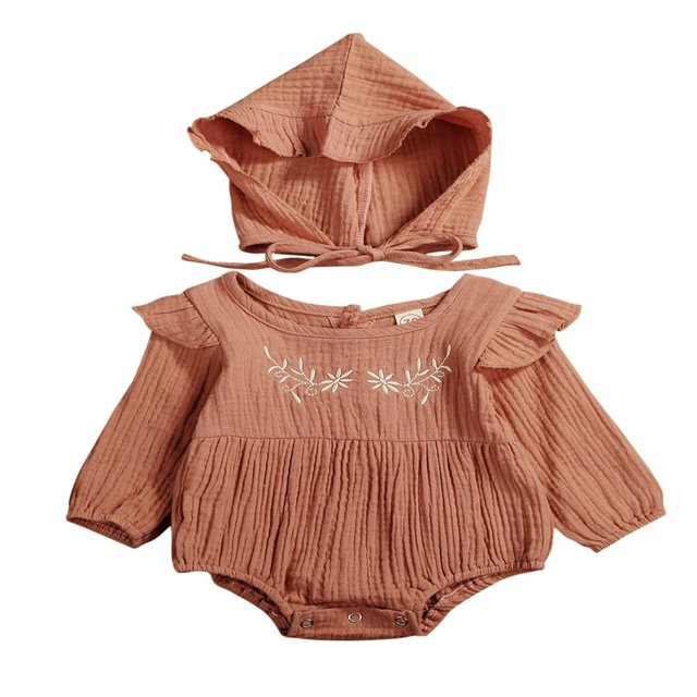Barboteuse à Manches Longues pour Bébé Fille en Coton avec Chapeau
