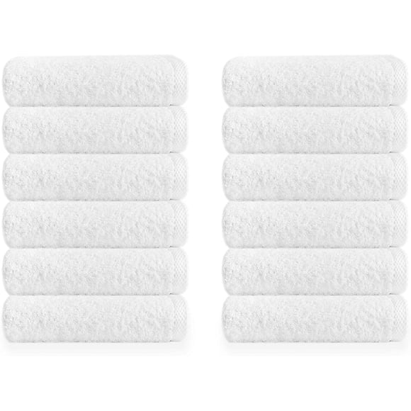 Raymond Clarke Washcloths, Face Towels Cotton White Twelve Pack, 12x12 inch