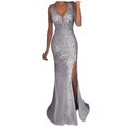 thumbnail image 1 of Robe Longue à Paillettes pour Femme, Bal de Promo, Aguichant, Dorée, Soirée, Demoiselle d'Honneur, Col en V, 1 of 2
