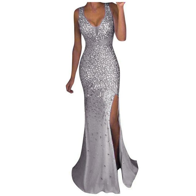 Robe Longue à Paillettes pour Femme, Bal de Promo, Aguichant, Dorée, Soirée, Demoiselle d'Honneur, Col en V