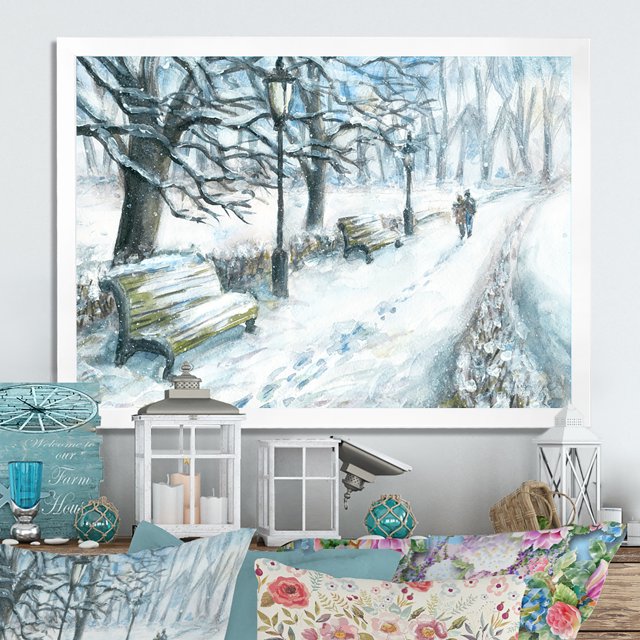 Designart Parc d'Hiver à Noël Art Mural Encadré Traditionnel