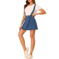 thumbnail image 4 of Unique Bargains Jupe à Bretelles Mini Décontractée pour Femme en Coton Lavé, Boutonnée devant, Ligne a, m Bleu TG, 4 of 7
