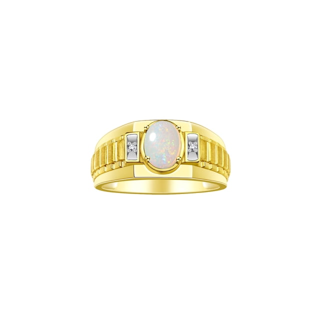 RYLOS Men's Rings 14K Yellow Gold Ring Classic Designer Style 8X6MM Oval Gemstone & Diamond Ring Opal October Birthstone Rings For Men Size 12