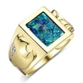 thumbnail image 3 of RYLOS Men's Rings 14K Yellow Gold Designer Ring Tiger Head On Both Sides Diamond in the Eyes and Mosaic Opal Rings For Men Size 11, 3 of 6