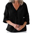 thumbnail image 1 of Timegard Womens Summer Tops V-Neck 3/4 Sleeve Button down Solid Color Lightweight Casual Loose Tops, 1 of 6