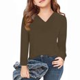 thumbnail image 2 of vdgthytj Toddler Boys Girls Long Sleeve T-Shirts Kids V Neck Solid Color Color Basic Tops Fall Spring Outfit Blouse, 2 of 5