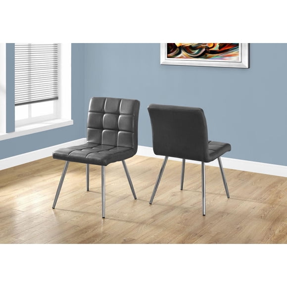 Monarch Specialties Dining Chair, Set Of 2, Side, Upholstered, Kitchen, Dining Room, Pu Leather Look, Metal, Grey, Chrome, Contemporary, Modern