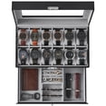 thumbnail image 1 of Elegant 12-Slot Watch Box, Lockable Case with Glass Lid, 2 Layers, 1 Drawer for Rings, Bracelets - Gift Idea in Black Synthetic Leather, 1 of 7