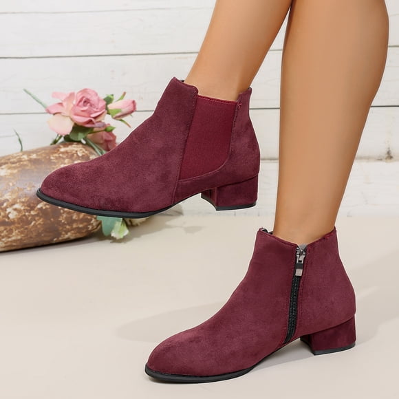 EYWGYA Women's Ankle Boots,Women Low Heel Boots, Casual Winter Short Boots Solid Color Pointed Side Zipper Heel Low Heel Ankle Boots