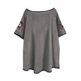 thumbnail image 4 of Blouses pour Femmes, T-Shirt Mode Décontracté Ample de Printemps Été pour Femmes, Couleur, Manches Courtes, Col Rond, Hauts Brodés, Blouse en Coton et Lin, 4 of 5