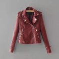 thumbnail image 2 of WEIYLL Womens Fleece Jackets Solid Color Lapel Zipper Long Sleeve Leather Wine Cold Weather Tops Size L, 2 of 4