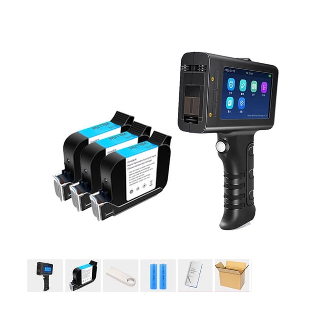 Imprimante à Jet, Imprimante d'Étiquettes 12,7 mm Intelligente à Main Imprimante à Jet d'Encre Barre Qr Code Lot Logo Machine de Codage pour Verre, Impression Rapide