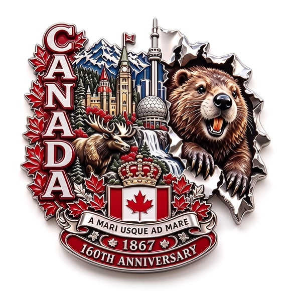 Aimants de Réfrigérateur 2D Canada 160e Anniversaire Maison Restaurant Souvenir Cadeau pour Fêtes Occasions Spéciales Feuilles d'Érable Rouge