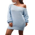thumbnail image 2 of Ladies‘ Off Shoulder Sweater Dress with Long Sleeves and Loose Knit, 2 of 9