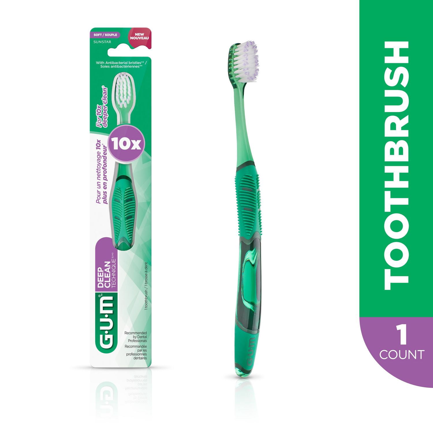 GUM® TECHNIQUE® Brosse à Dents Nettoyage en Profondeur, Compacte, Brins Souples
