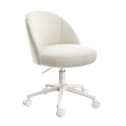 Exenoray Armless Office Chair, Height Adjustable Swivel with PU Wheels and Five-Star Base, Upholstered Task Chair for Vanity, Study or Home Office,White