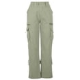 thumbnail image 4 of Jsaierl Womens Cargo Pants Elastic Waisted Button Straight Wide Leg Pants Solid Color Lightweight Running Trousers with Flap Pockets, 4 of 6