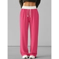thumbnail image 4 of Women'S Contrast Color Waistband Sweatpants Wide Leg Pants with Drawstring Buckle Rose Red S, 4 of 9