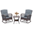 thumbnail image 2 of Costway 3 PCS Patio Rocker Set Outdoor Wicker Rocking Chairs with Double-Layer Coffee Table Gray, 2 of 10