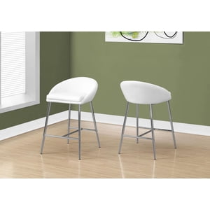 Monarch Specialties Bar Stool, Set Of 2, Counter Height, Kitchen, Metal, Pu Leather Look, White, Chrome, Contemporary, Modern