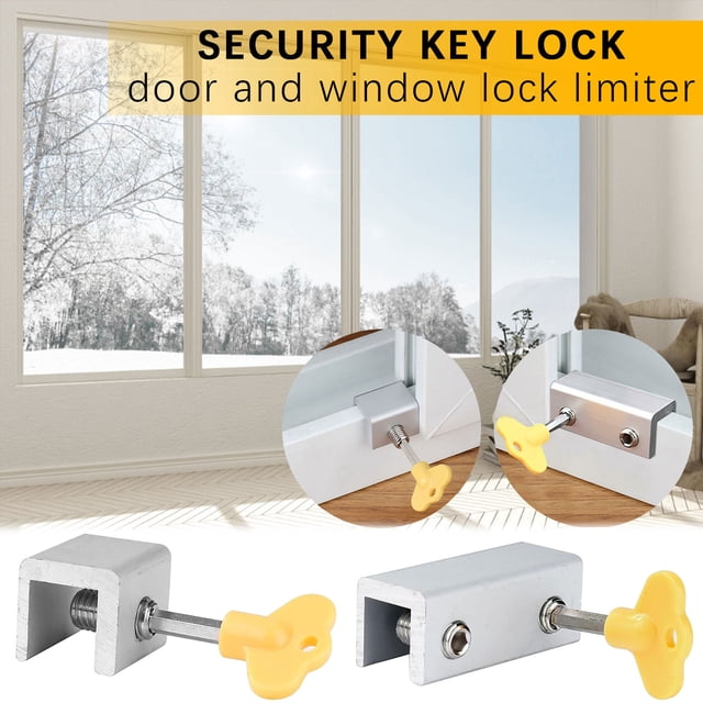 sdhkgrrt under $5 2Pcs Window Locks, Sliding Window Lock Security,Limiter for Vertical Horizontal Windows,Aluminum Alloy Window Stopper,Yellow Key Lock for Home Office,Child Safety Window Restrictor