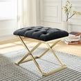 thumbnail image 3 of Contemporary Velvet & Stainless Steel Bench in Black & Gold, 3 of 6
