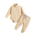 thumbnail image 1 of FOCUSNORM Newborn Baby 2 Pcs Fall Clothes Pants Set Baby Girl Boy Winter Ribbed High Neck Romper Pants Outfits Infant Clothing, 1 of 9