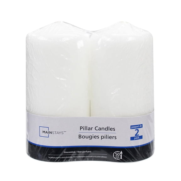 Mainstays Unscented 2PK White Pillar Candles