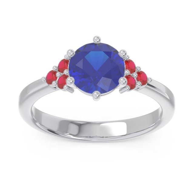 Bague de Mariée Ronde 2,15 Carats Saphir Bleu & Rubis Rouge en Or Blanc Massif 18K Taille 3 par Diamond-Capitals