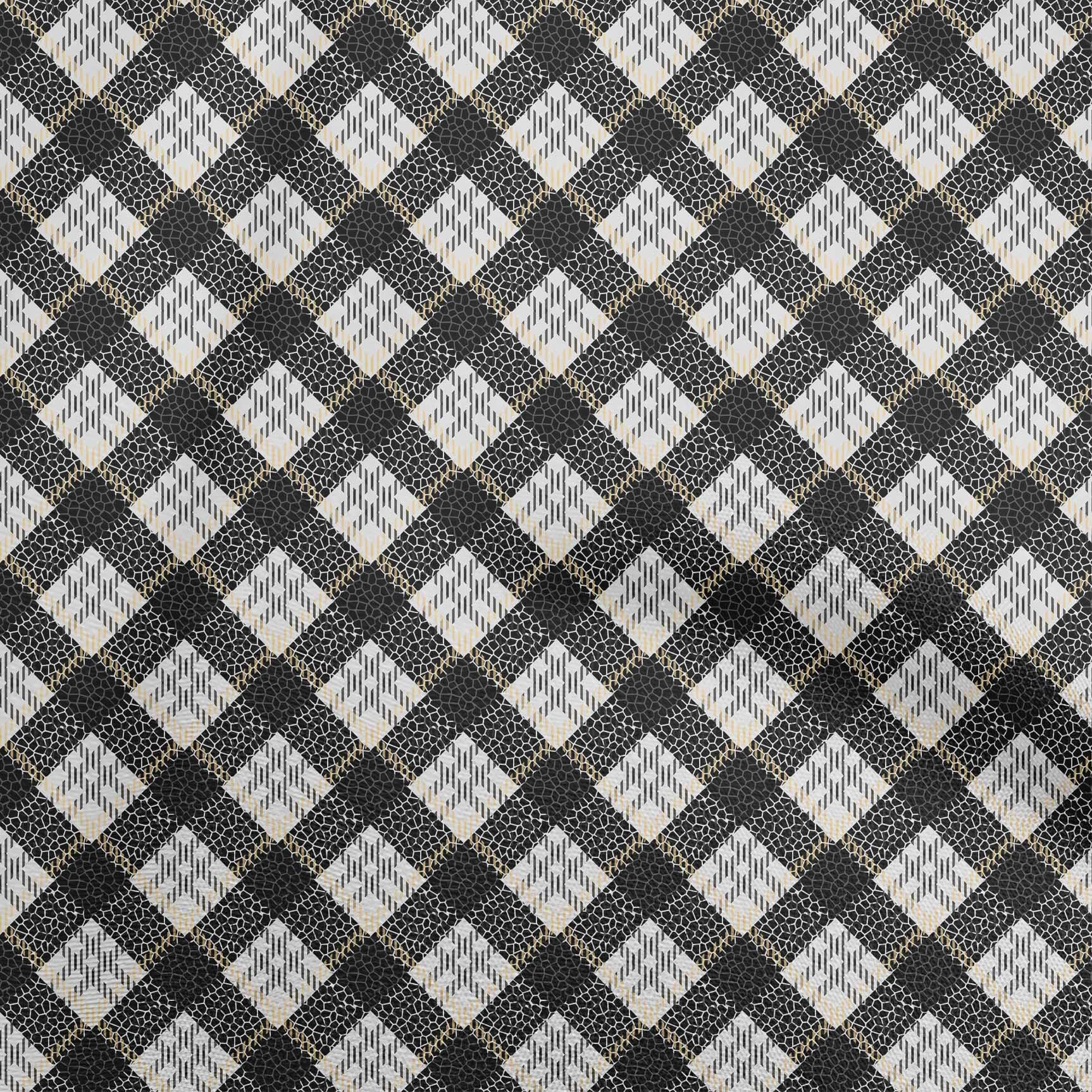 oneOone Georgette Viscose Pale Yellow Fabric Check with Texture Sewing Material Print Fabric by The Yard 42 Inch Wide
