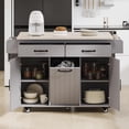 thumbnail image 1 of Farmhouse Kitchen Island with Trash Can Storage Cabinet, Kitchen Cart with Drop Leaf, Spice Rack, Towel Rack and Drawer, Rolling Kitchen Island on Wheels with Adjustable Shelf (Grey), 1 of 9