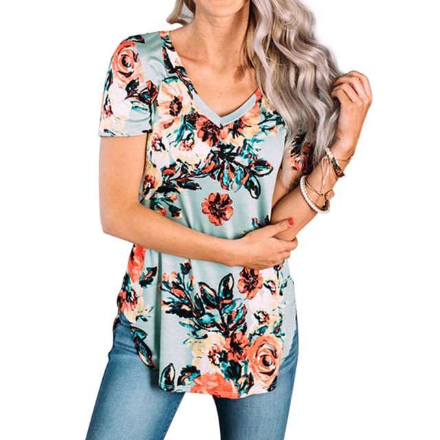 Nlife T-shirts à Manches Courtes et Col Rond Women Floral Print