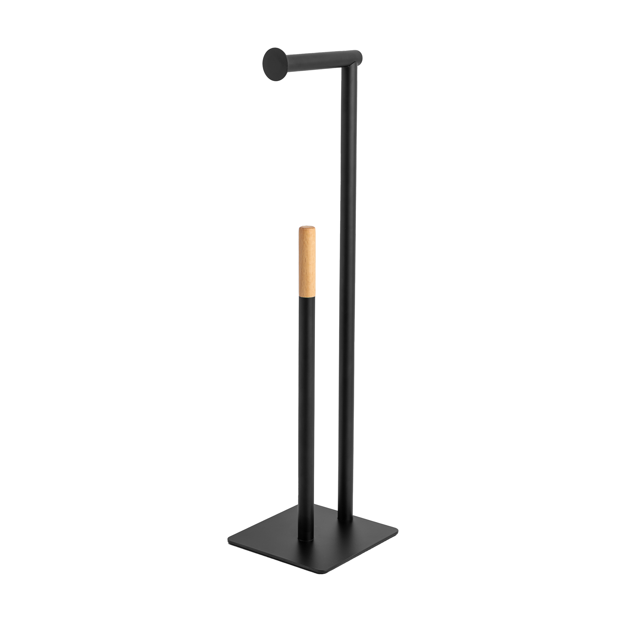 Era Matheus Freestanding Toilet Paper Holder, Black /Teakwood, 5.91 x 23.03in