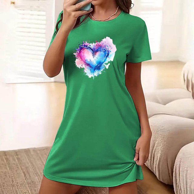 Mefallenssiah Chemise de Nuit Courte Surdimensionnée pour Femmes Mode Imprimé Poitrine Manches Courtes