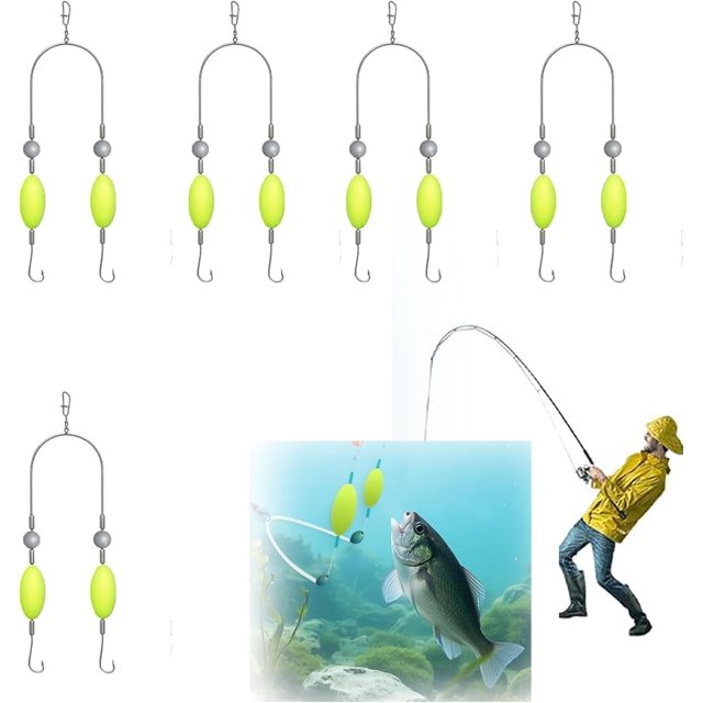 5 Pcs Double-Hook Reverse Bottom Grid, Hameçons de Pêche Doubles, Hameçons Doubles pour une Pêche Fluide, pour Débutants Amateurs et Professionnels en Extérieur