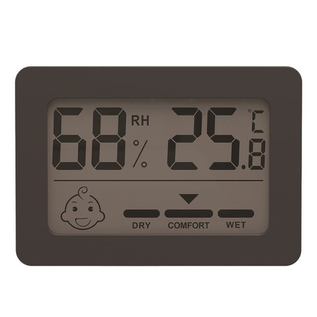 Hygromètre Thermomètre Numérique avec Indicateur de Sourire, Doté d'Un Cadre ABS Noir et d'Un Écran LCD Facile à Lire Affichant la Température et le Taux d'Humidité. l'Affichage Comprend un Indicateur de Confort Visage Souriant, la Température en Celsius et le Pourcentage d'Humidité. Conception Compacte Mesurant 5x3,5x1,3 cm, Idéal pour Surveiller la Qualité de l'Air dans les Salons, Serres, Chambres de Bébé et Caves à Vin. Alimenté par une Pile CR2032 avec Deux options de Montage : Support de table Ou Support Adhésif